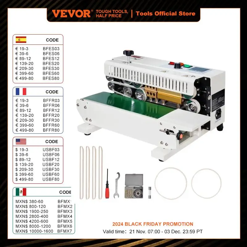 VEVOR Automatic Horizontal Band Sealer Continuous Bag Band Sealing Machine with Count Function for 0.02-0.8 mm Plastic Bags