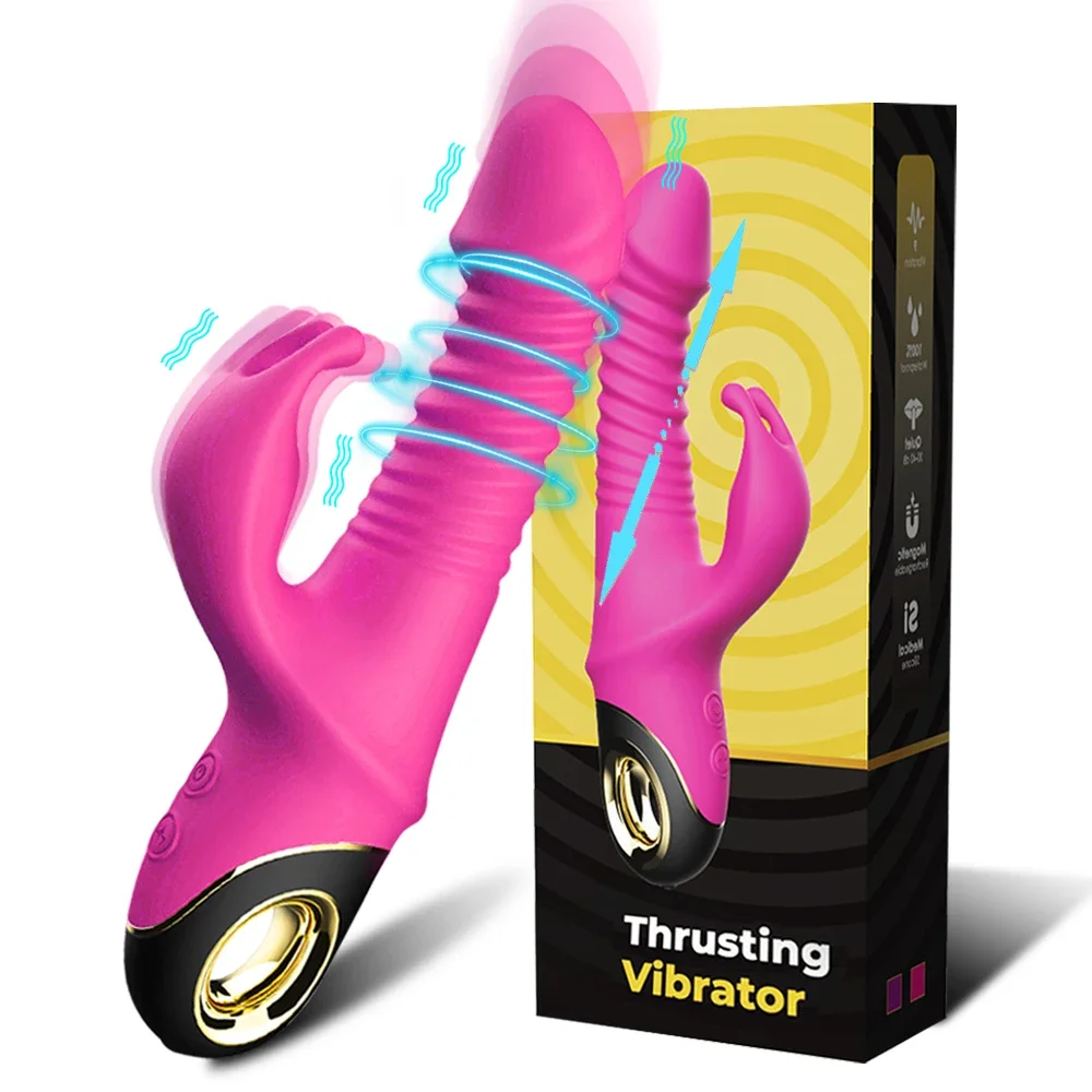2 in 1 Rabbit Vibrator Automatic Telescopic Rotation G-Spot Clitoris Stimulator Female Dildo Sex Toys Goods for Women Adults 18