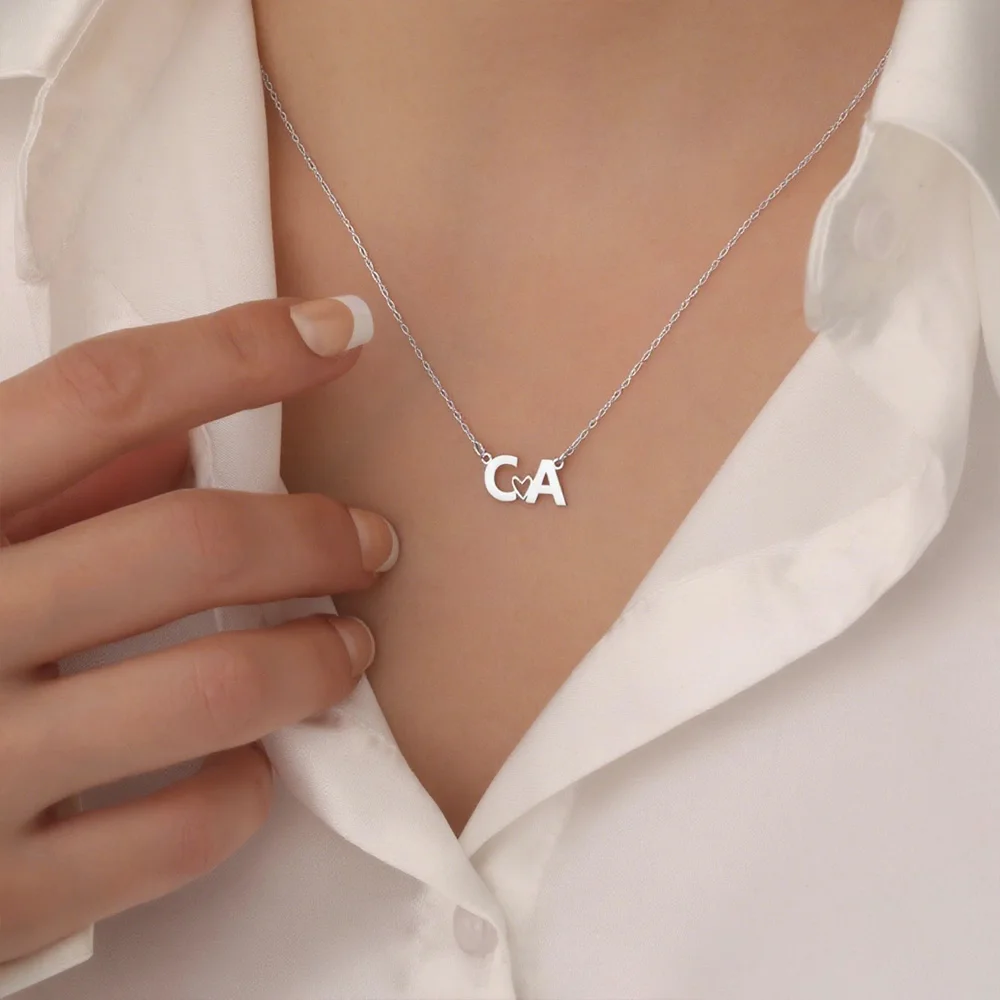 Custom Heart Necklace Two Letters Heart Necklaces For Couple Initial Chokers Personalization Love Choker Stainless Steel Jewelry