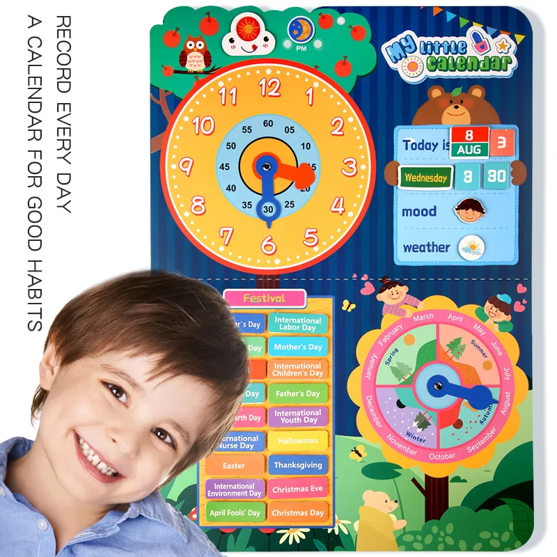 Kids Visual Schedule Daily Calendar Chart Busy Board Preschool Early Learning Toys Time Date Month Festival Weather Season Mood