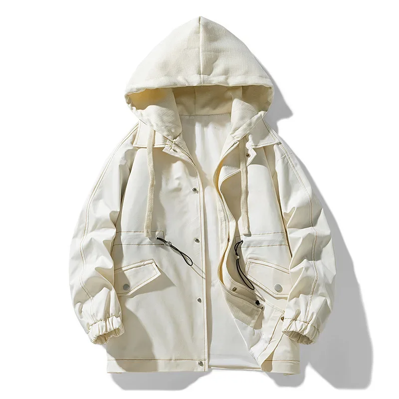New Fashion Men Loose Hooded Detachable Multi-pockets Tooling Jackets Male Casual Cargo Coats Quality Man Autumn Jackets 4XL