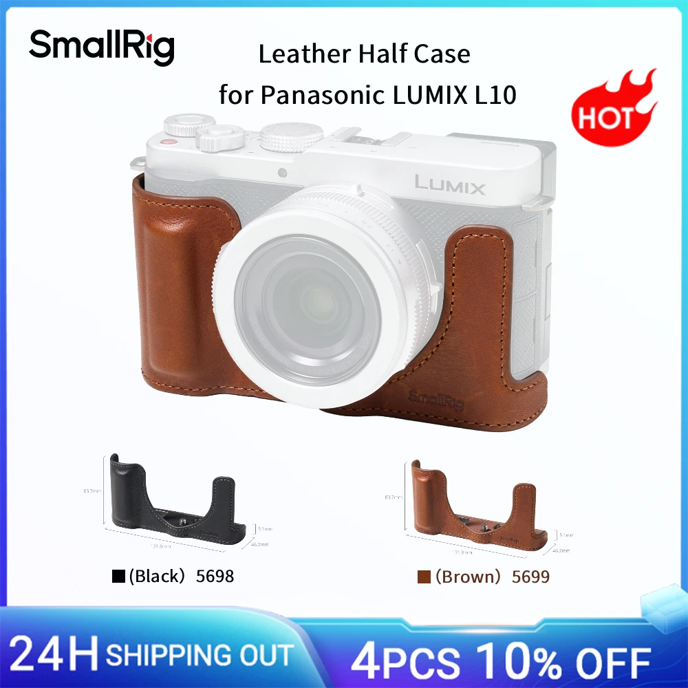 Image of SmallRig LUMIX L10 Leder-Halbhülle für Panasonic LUMIX L10, Braun/Schwarz, integriertes 1/4"-20 Gewindeloch, Retro-Ästhetik -5699