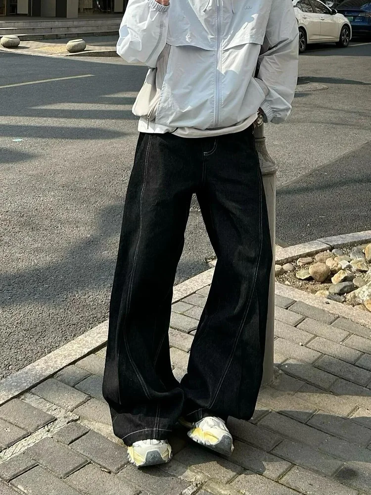 

Vintage Patchwork Loose Wide Leg Knife Original Denim Jeans Men Women Casual Long Pants Youth Trend Wear Resistant