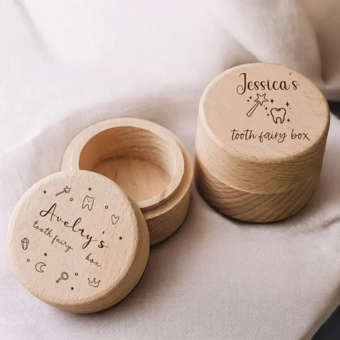 Tooth Fairy Box Personalized Round Wooden Tooth Fairy Holder Birthday Gift for children Custom Name Milk Tooth Box and Hair Box