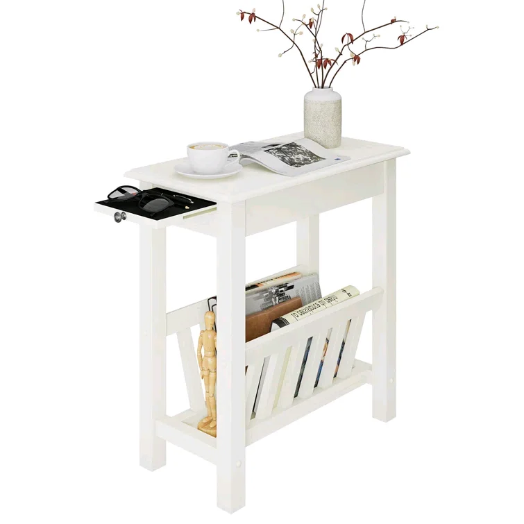 

！@Combohome Luxury White Bedside Table Solid Wood Side Table Nightstand Light Living Room End Table