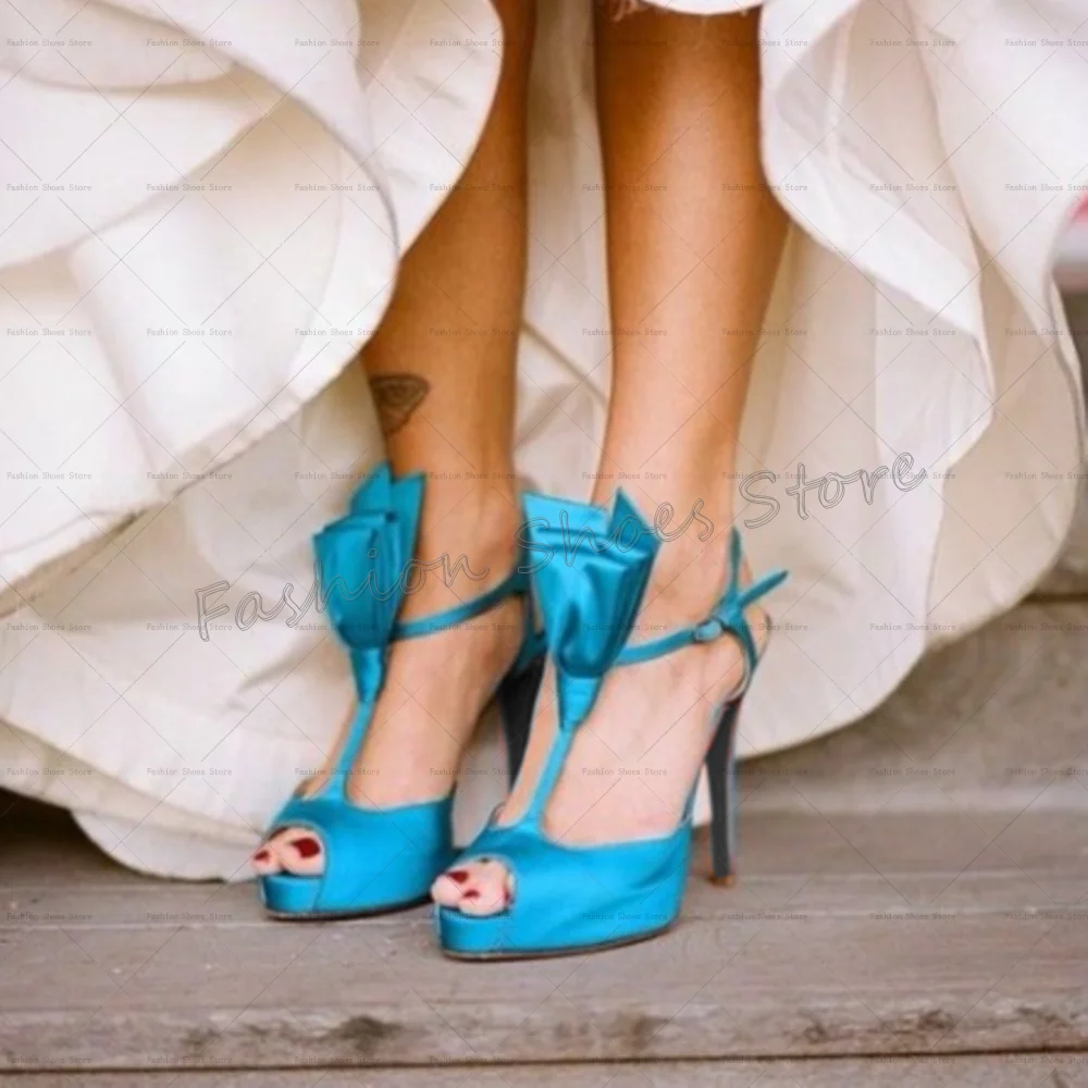 

Blue Peep Toe Buckle Strap Sandals T-strap Women Shoes Stilettos High Heels Party Banquet Dating 2025 Zapatos Para Mujere