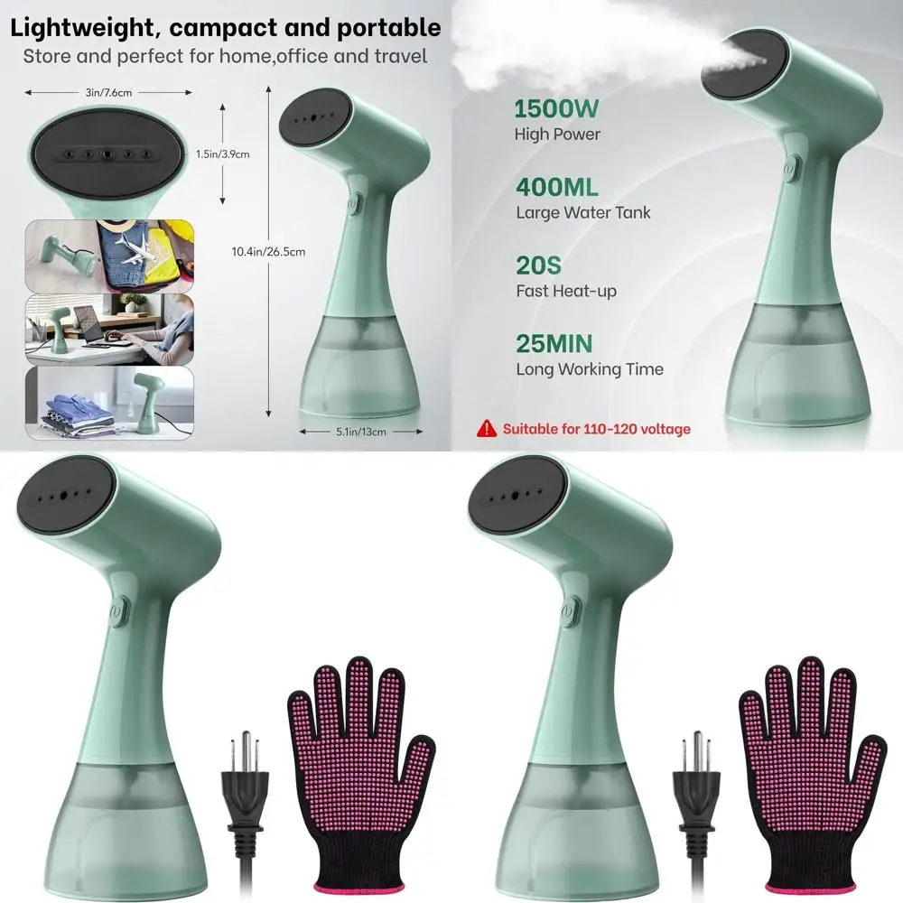 

Портативный ручной отпариватель для одежды с резервуаром на 400 мл, мощностью 1500 Вт, быстрым нагревом для удаления складок (зеленый)