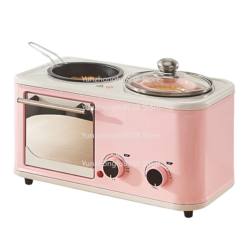 

220V 3 In 1 Electric Breakfast Machine Bread Toaster Baking Oven FryIng Pan Hot Pot Boiler Food Steamer