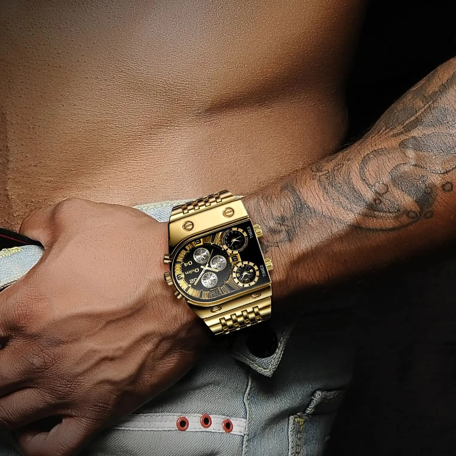 Oulm موضة ساعة رجالي فاخرة منطقة زمنية متعددة الطلب الكبير مضيئة الصلب قطاع ساعات كوارتز رجالية relojes الفقرة hombre