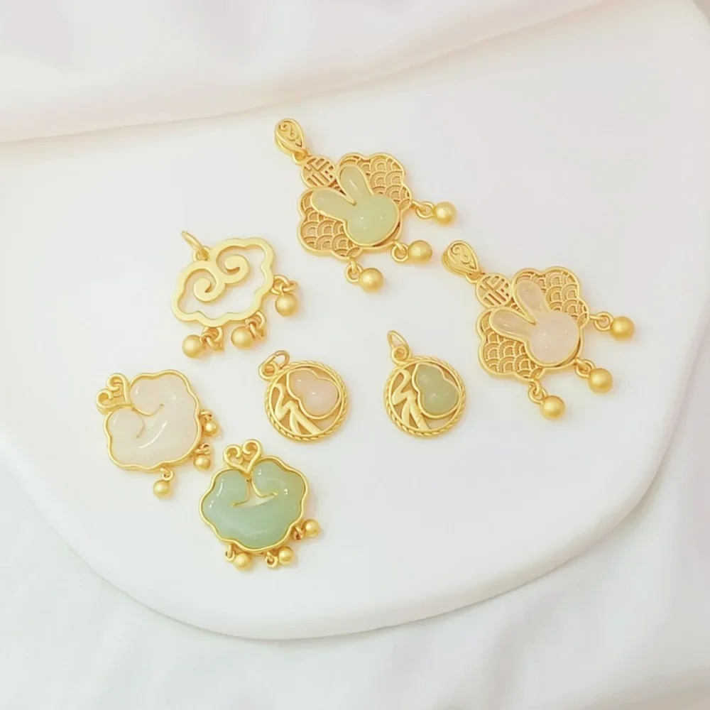 Ancient-style Gold Accessory Jade Gourd Rabbit Head Auspicious Cloud Character Pendant Handcrafted DIY Decorative Pendant Materi