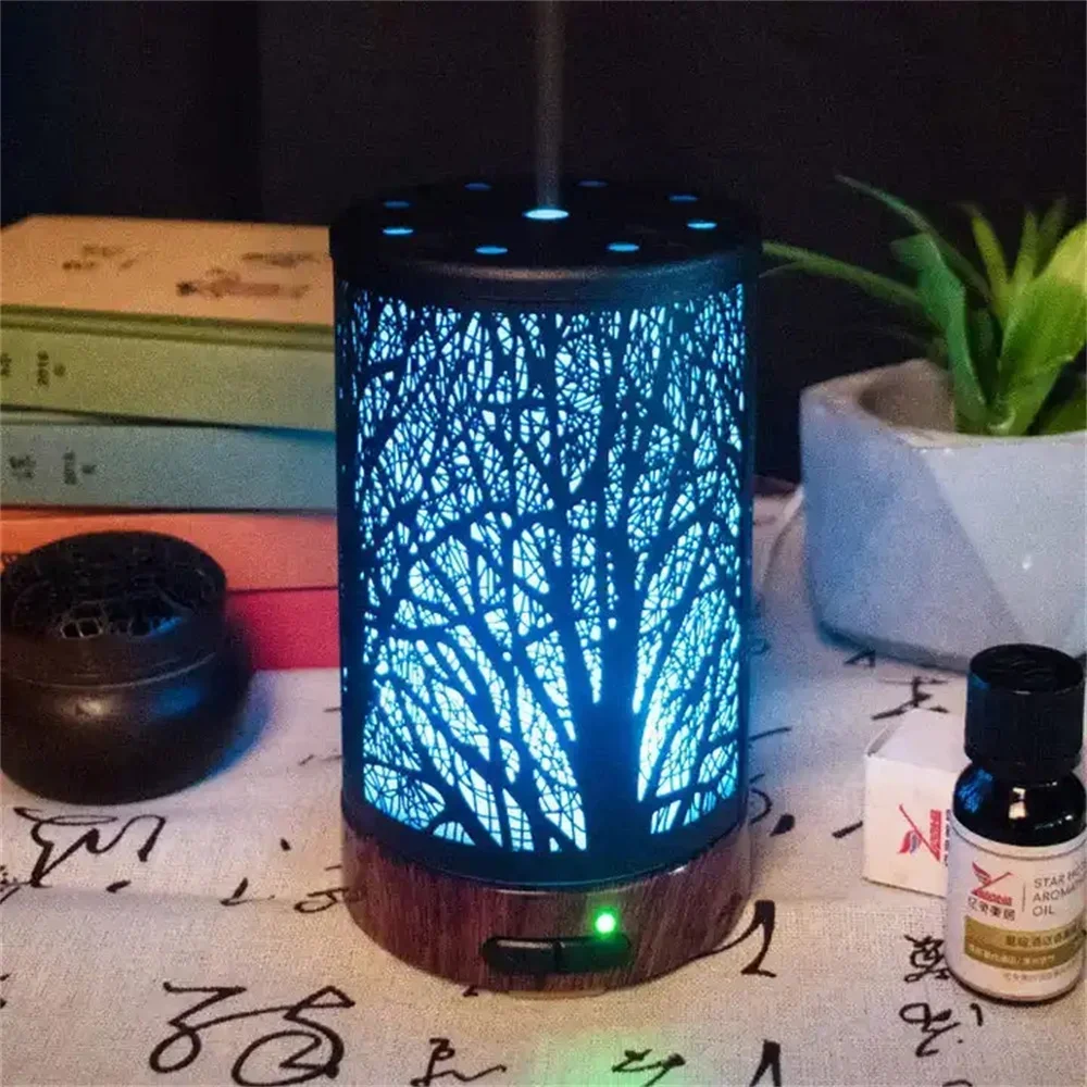 Metal Wood Aromatherapy Essential Oil Machine Ultrasonic Cool Mist 100ml 7 LED Lights  for Home Spa Air Humidifier Diffuser