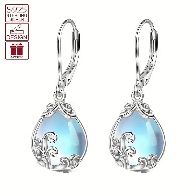 Mondstein Tropfen Tropfen Ohrringe Sterling Silber Leverback Ohrringe Schmuck für Frauen