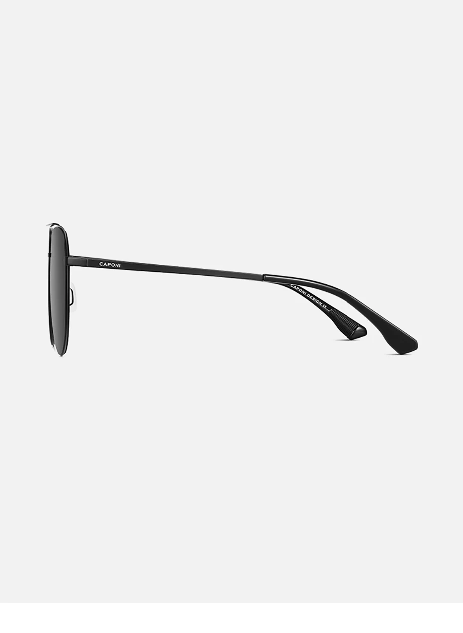 CAPONI Pilot Polarisierte Männer Schwarz Sonnenbrille Doppel Brücke Outdoor Fahren Sonnenbrille UV400 Original Design Schwarz Shades CP35713 – Detail 15