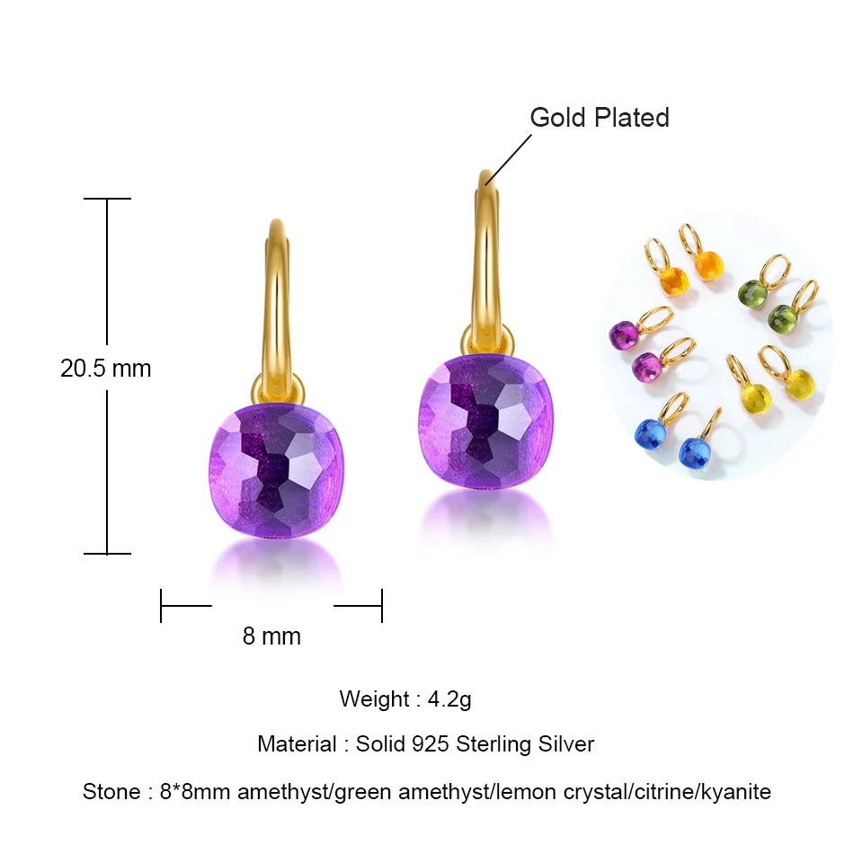 ALLNOEL 925 Sterling Silver Dangling Earrings For Women Green Fuchsia Amethyst Candy Style Party Gift Fine Jewelry Wholesale