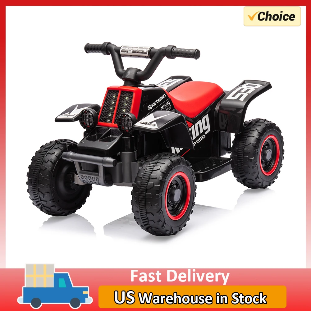 6V Kids Ride On Electric 4 Wheeler ATV, Ride Car with LED Headlights, Ride-On Toy for Toddlers 1-3 Boys & Girls with Music, Gift