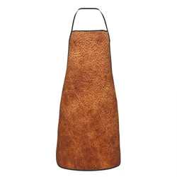 Brown Vintage Faux Leather Background Bib Apron Women Men Chef Tablier Cuisine for Kitchen Cooking Vintage Textures Gardening