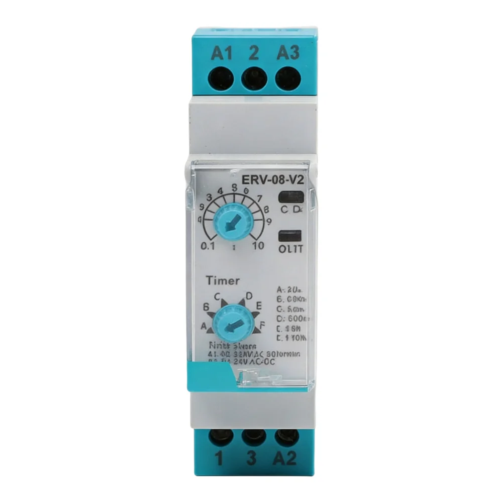 ERV-08-V2 Adjustable Electronic Delay Relay 0.1S To 100 Hours AC220V DIN Rail Mounting Timer For Industrial Control Equipment
