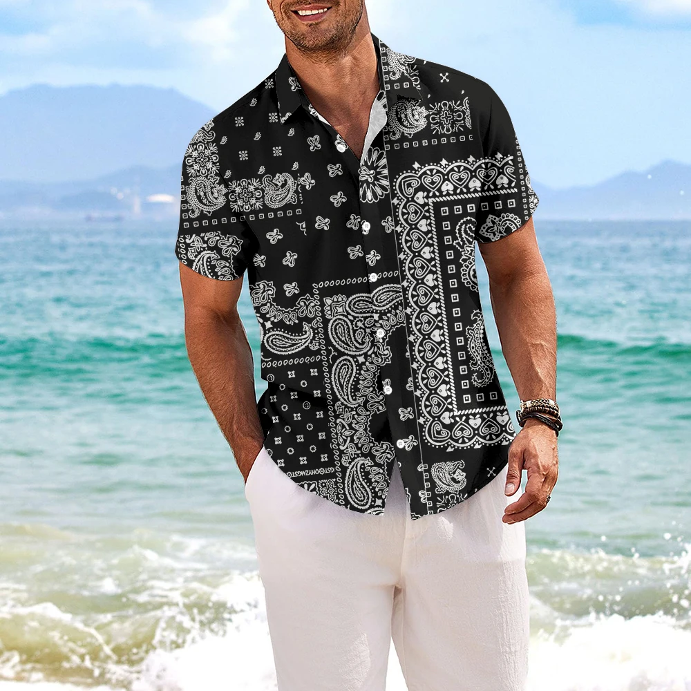 

Casual Men's 3D Ethnic Totem Printed Shirt 2024 Summer Fashion Short Sleeve Button Down T-Shirt Retro Simple Loose Beach Shirts