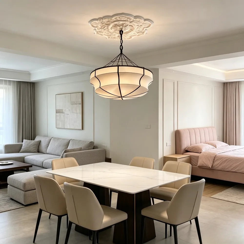 American Retro Wabi Sabi Fabric E27 Pendant Lights Living Dining Room Droplight Lighting Home Decor Bedroom Lustre Hanging Lamps