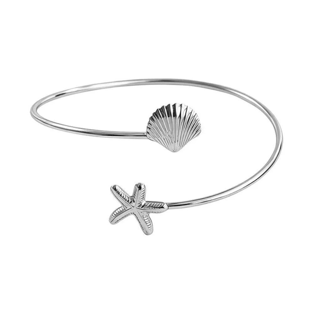 New Ocean Style Upper Arm Cuff Bracelet Starfish Gold Color Open Cuff Armlet Spiral Design Seashell Cuff Arm Ring Jewelry