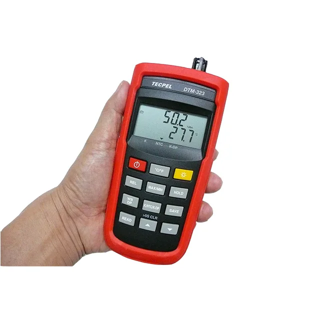 TECPEL DTM-323 Hand-held Thermometer Hygrometer Dew Point Dry/Wet Bulb Temp 5-Digit Display High Temp Range -50~1000C 0.1%