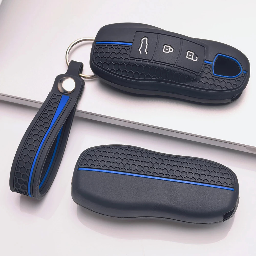 Key Holder Cover for Porsche Boxster Taycan 718 Spyder GT3 RS Cayman with Keychain Anti-Scratch Shockproof Soft Grip Driver Gift