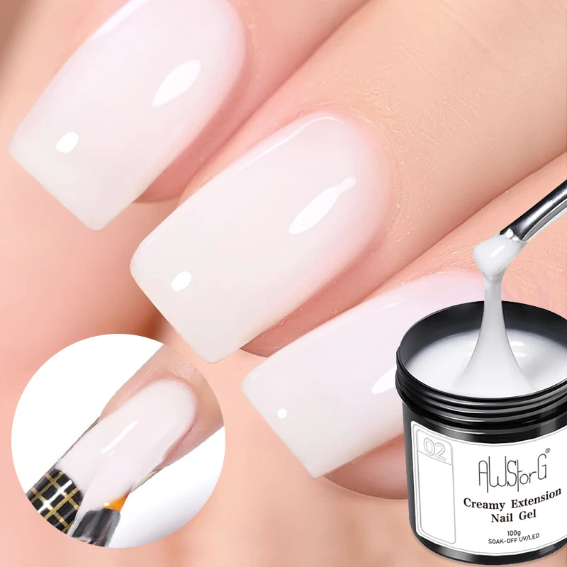 AWStorG 3 unids/set 100g Gel de uñas de construcción Kit de Gel de extensión de uñas cremoso blanco lechoso Gel duro construido barniz UV semipermanente