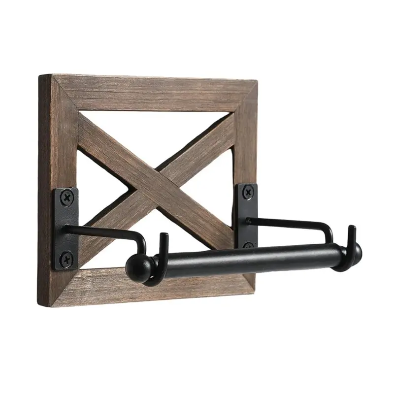 

FYBL-Galvanized-Steel For Bathroom Decor- Farmhouse Style Toilet Paper Holder In Rustic Warm Brown Wood Wall Mount Design Roll