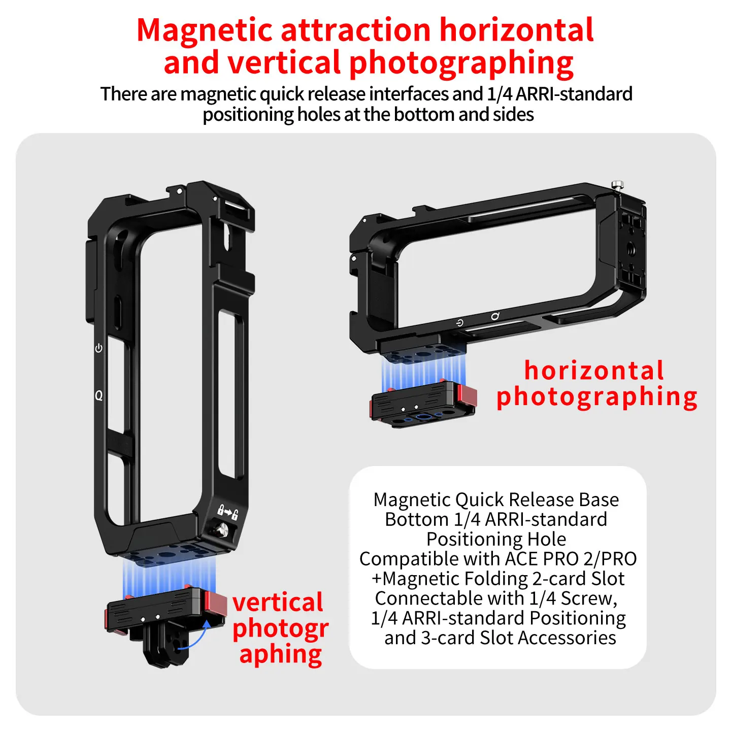 Magnetischer Kamerakäfig mit Schnellverschluss, Doppelklauen-Schutzrahmen mit Cold-Shoe-Halterung für Insta360 X4 Air Zubehör – Detail 3
