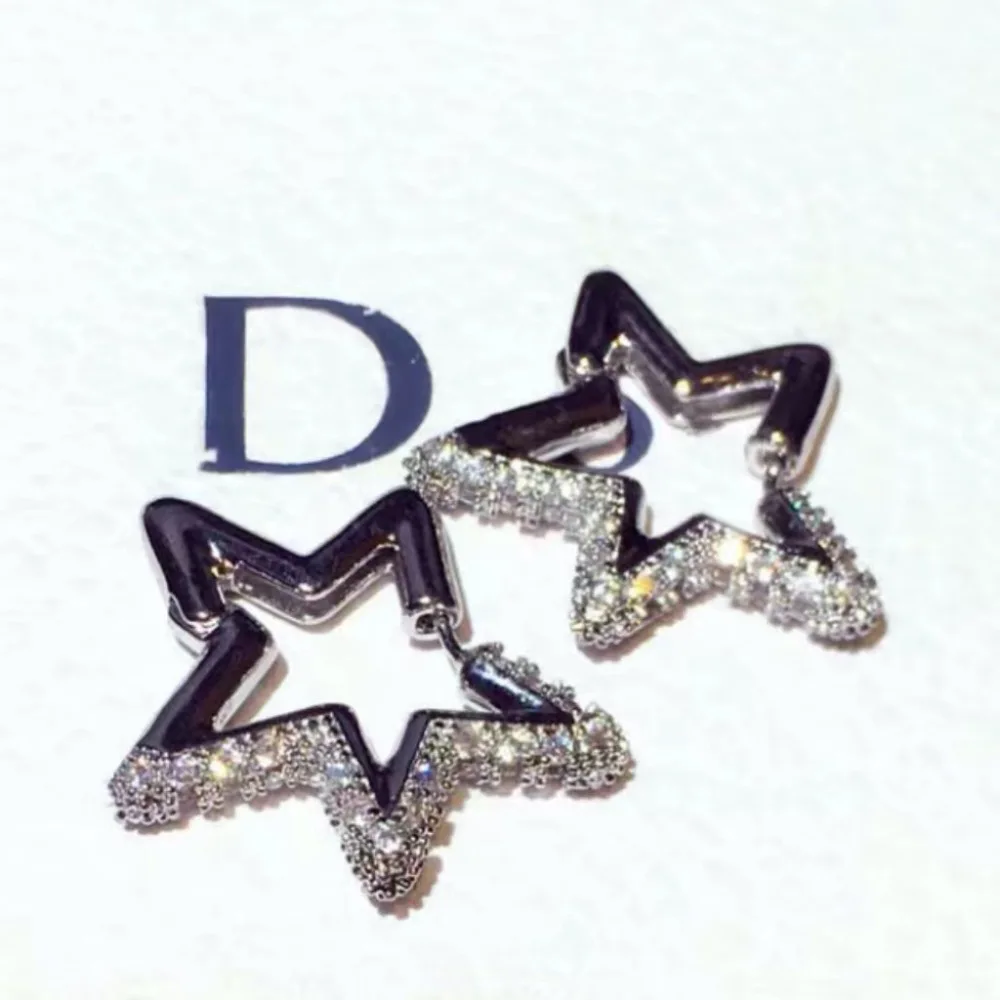Free Shipping Pentagram Earrings Fashion women\'s Earrings Golden Jewelry Sparkling Zircon Girls Christmas Gift Wholesale