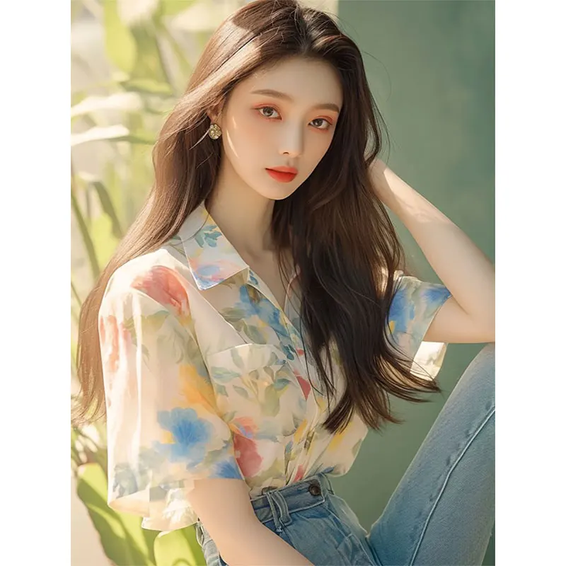 Women Clothes Summer Casual Simplicity Printing Temperament Short Sleeve Shirts Women's Elegant Fashion Trend All-match Tops