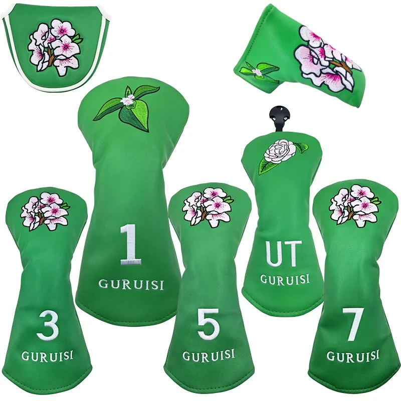 

Golf Wood Mixed Headgear, Suitable For Golf Fairway Putter, Iron Club Sleeve Head PU Leather Unisex Flowers.