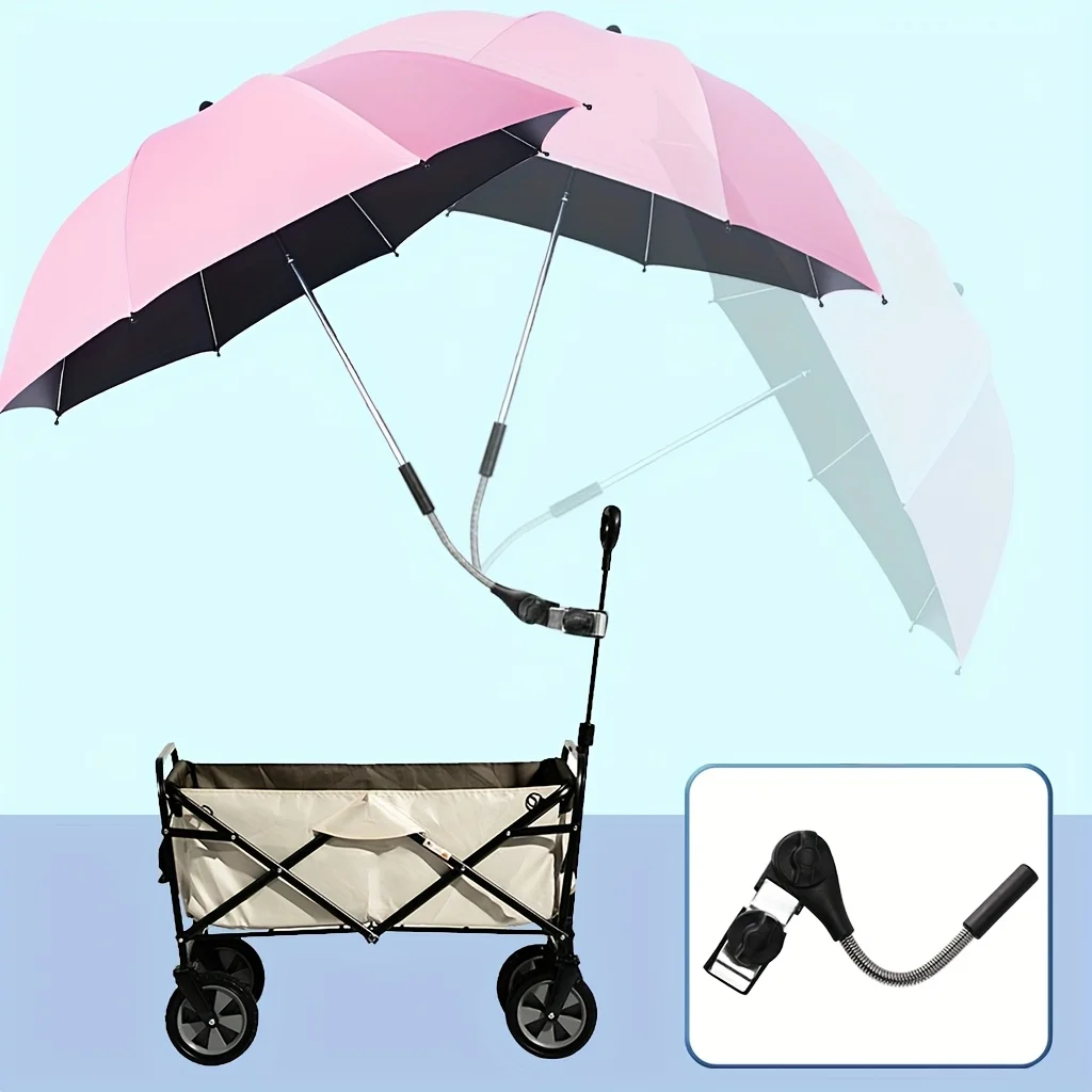 Universal Clip Sunshade with 8-Bone Manual Opening UPF50 Sun Protection Foldable Handcart Umbrella Stand Adjustable Fixed Bracke