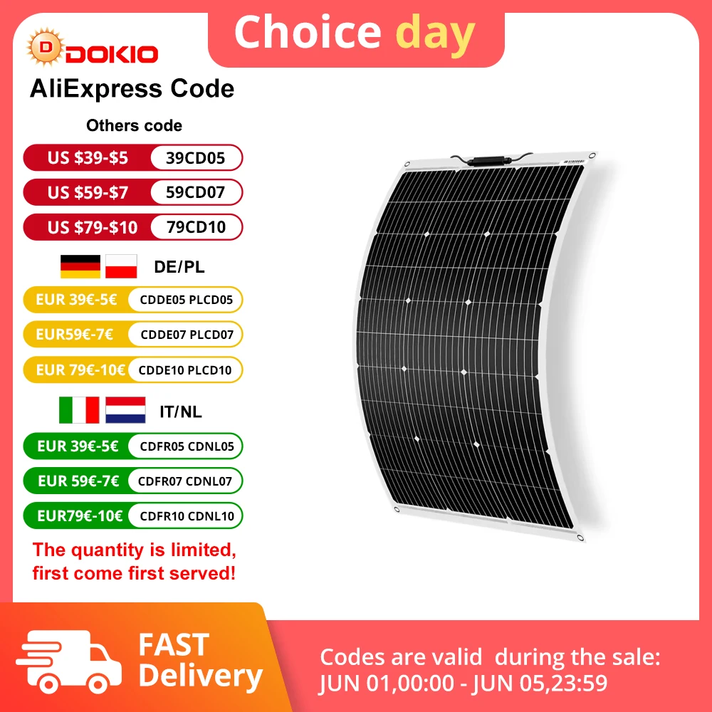 Dokio Marke 12V flexibles Solarpanel 90-540W monokristalline Solarzelle Solarpanel-Kit für