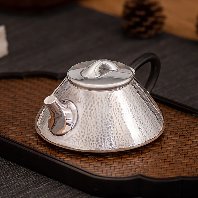 Hand-made sterling silver stone ladle hammer pattern gray old three-legged tripod bubble teapot household silver pot bubble nour