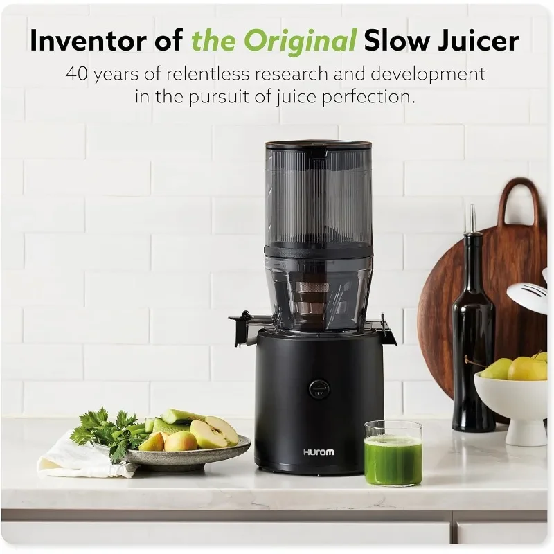 Hurom H320 Slow Juicer, Matte Black Ultra Low Pulp Hands-Free Hopper Fits Whole Produce Quiet Motor BPA Free Easy Assembly