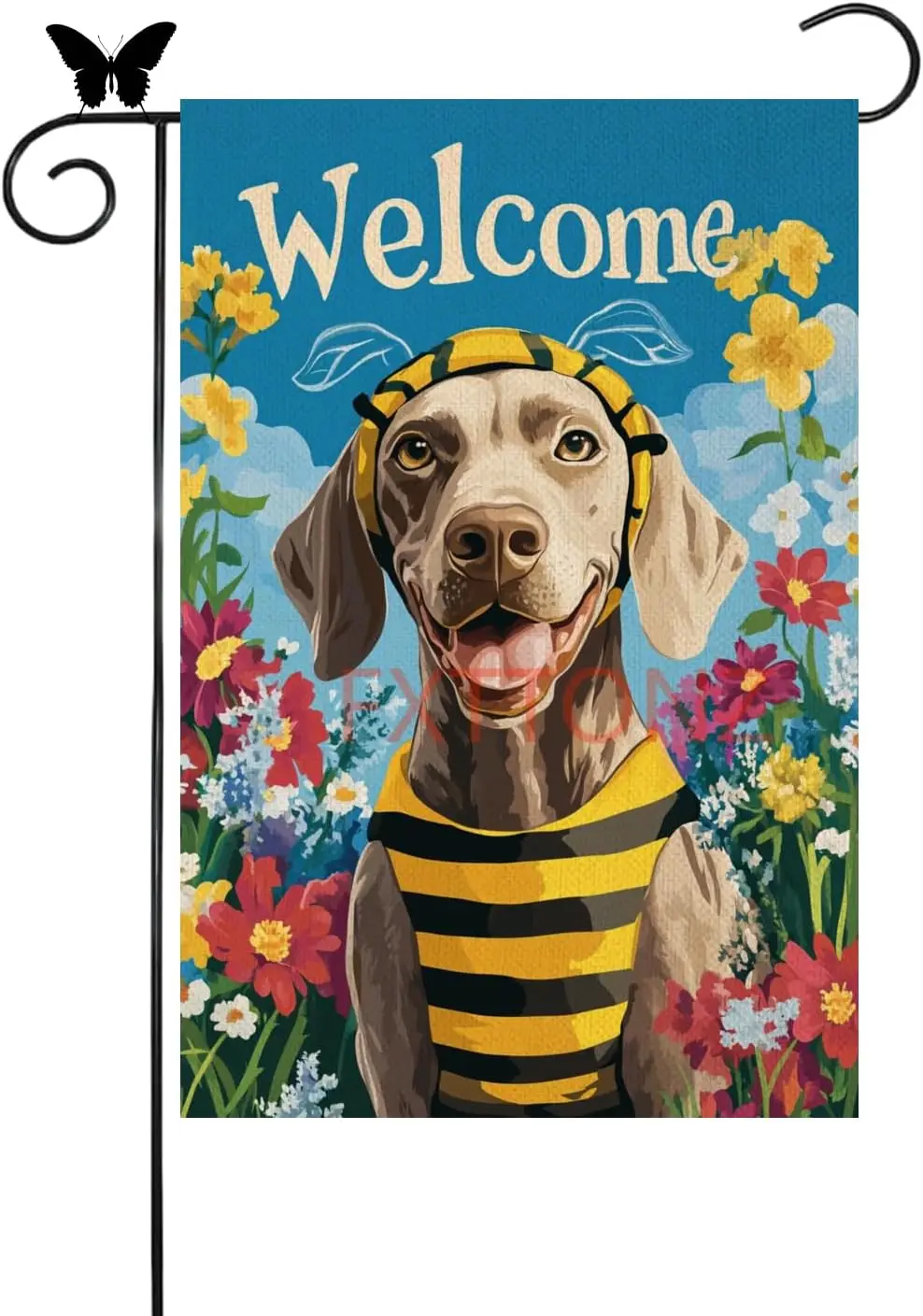 FXTTONZ Bandera Decorativa de Jardín con Diseño de Weimaraner, Flores y Abejas, Decoración para Exteriores de Primavera y Verano, Pequeña, LLO