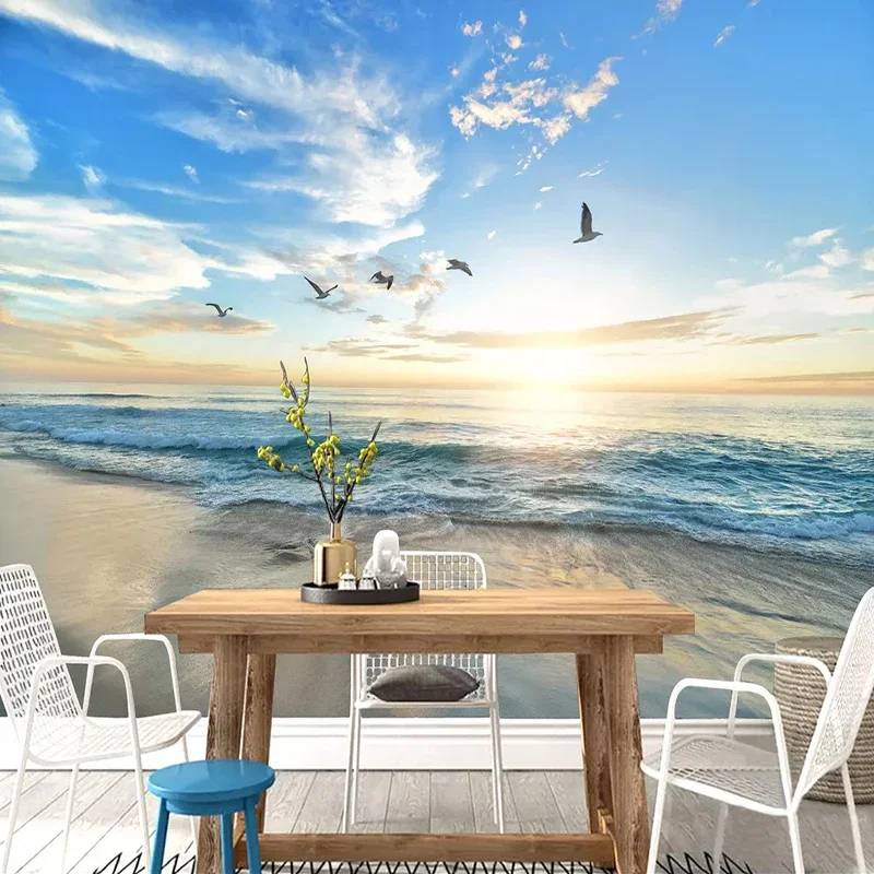 Custom 3D Photo Wallpaper Mural Beach Seagull Seascape Nature Landscape Wall Painting Living Room Bedroom Wall Decoration Paper