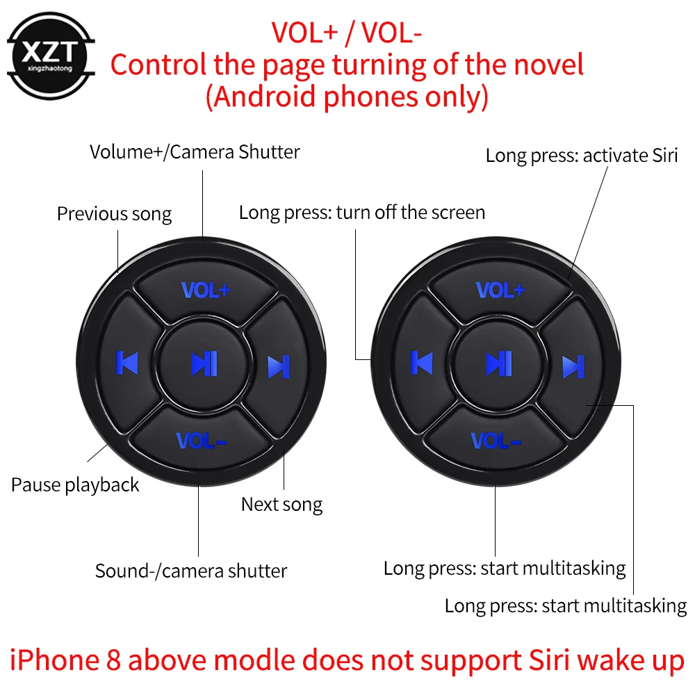 Bezprzewodowy pilot Bluetooth przyciski multimedialne samochód motocykl rower kierownica odtwarzacz muzyczny dla tabletu IOS telefon z systemem