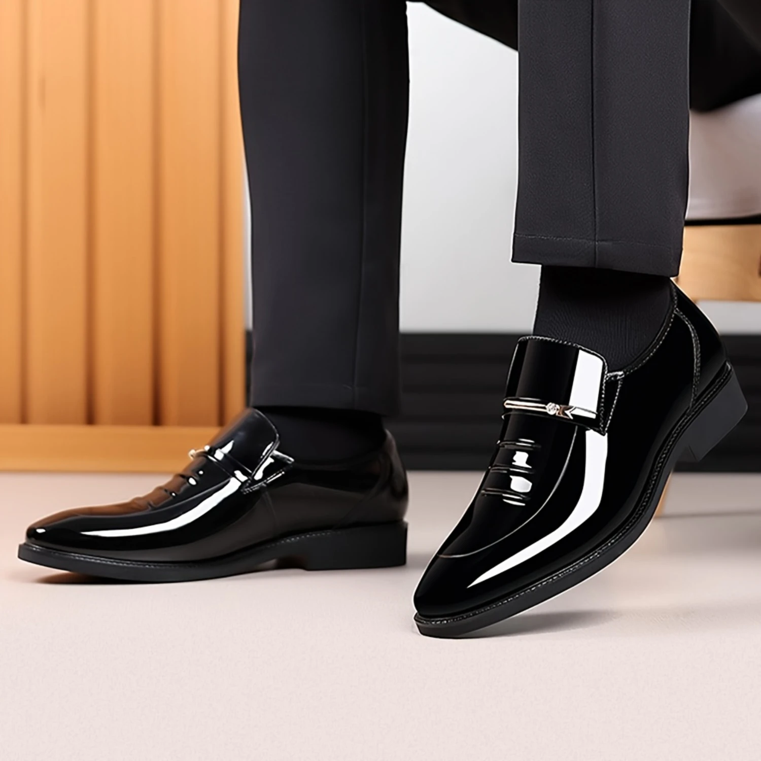 

Men's Faux Patent Leather Dress Loafer Shoes, Business Formal Office Shoes, Casual Walking Shoes Slip-on Shoes For Men
