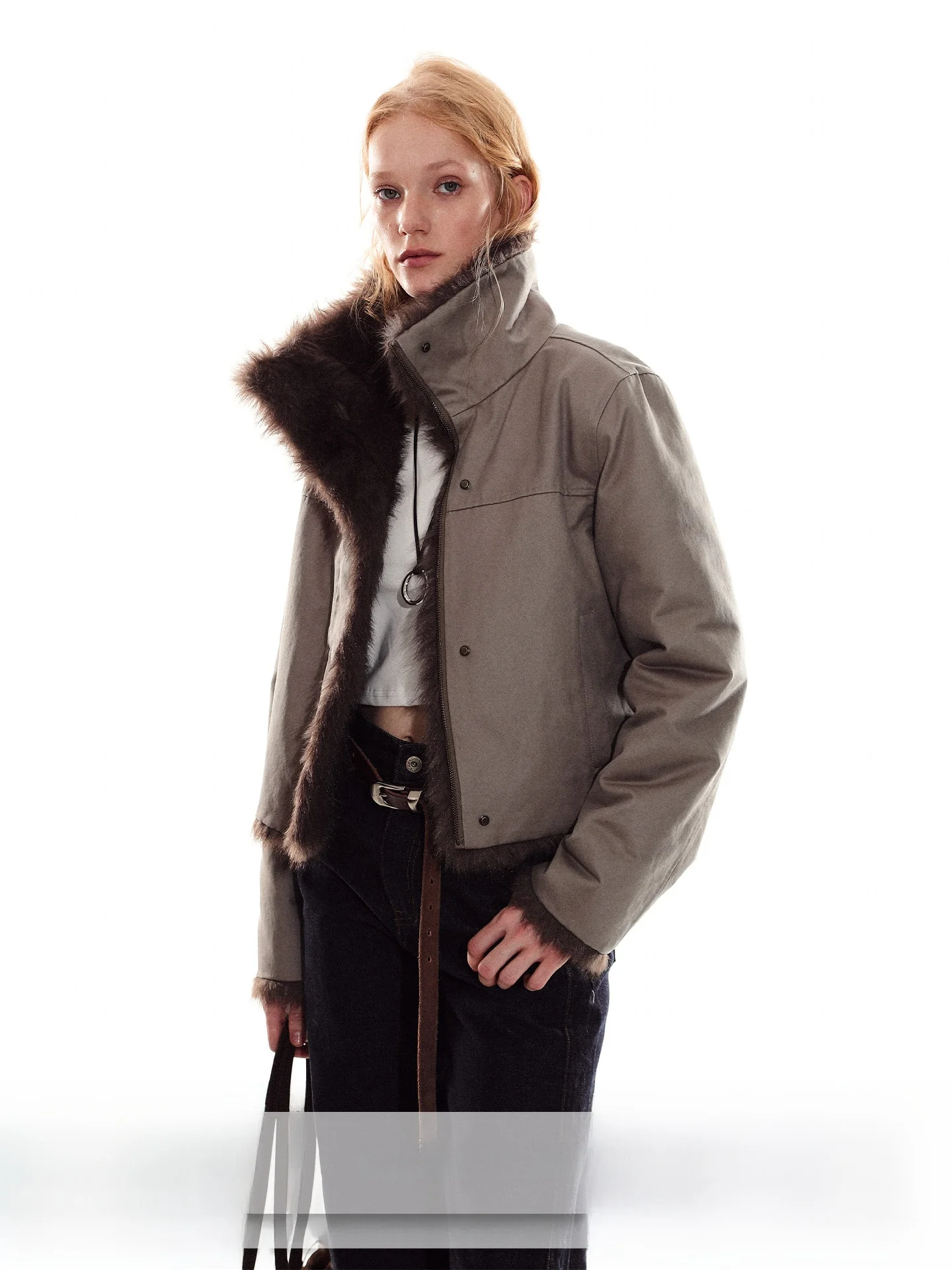 

Adore You Vintage Double-Sided Wear Furry Trimmed Slim Fit ort Thi Coat for Women Polyester Cotton Blend Winter Outerwear