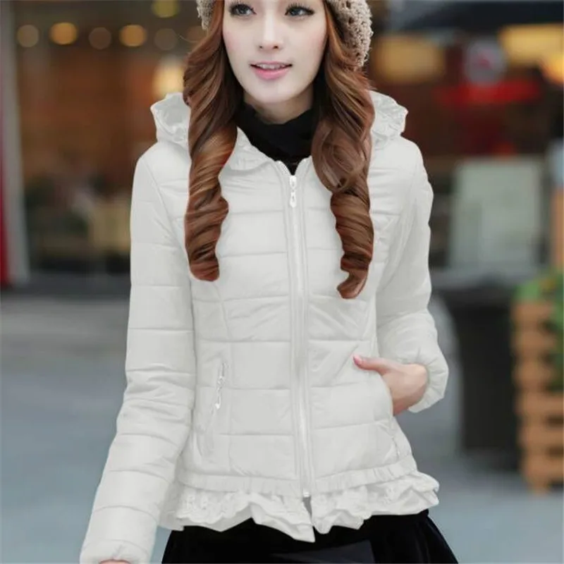 Fashion Lace Down Cotton Jacket 2022 Women\'s Winter Coat Korean Version Short Slim Fit Hooded Padded Warm Casual Overcoat Female