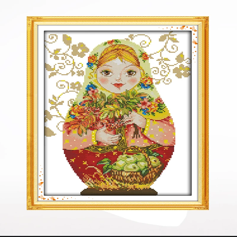 

Matryoshka doll cartoon NKF cross-stitch painting hanging in living room, 11CT 14CT hand-embroidered