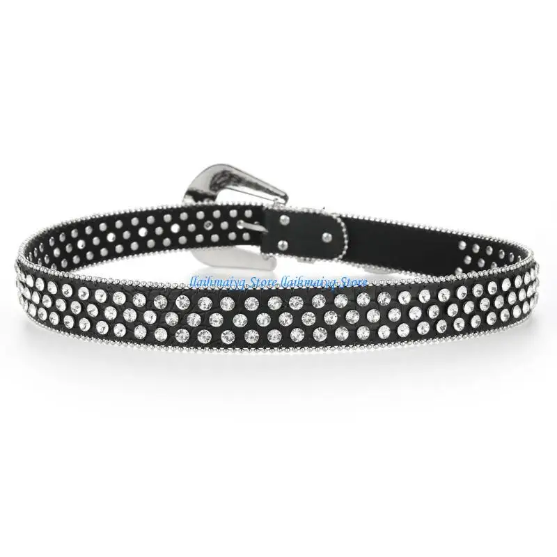 573B أحزمة حجر الراين للمرأة الرجل قابل للتعديل دبوس مشبك حزام لبنطلون معطف الجينز