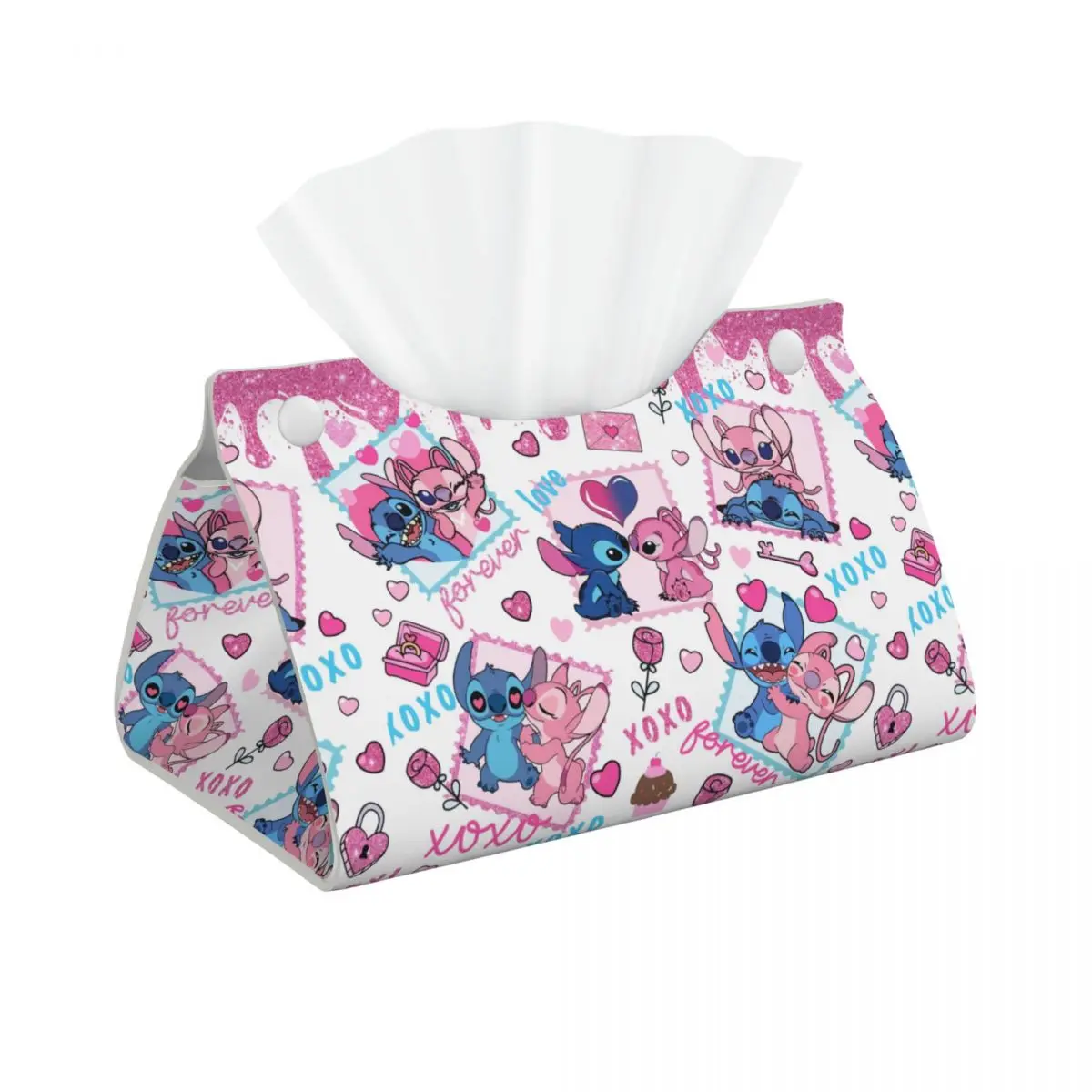 Custom Valentine Stitch And Angel Love Tissue Box Cover Rectangular PU Leather Cartoon Facial Tissues Holder for Office