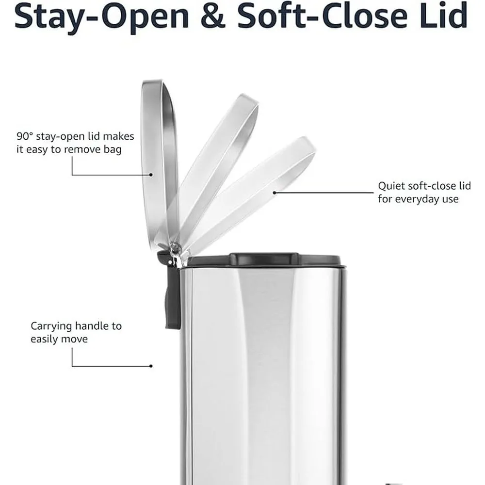 Lixeira de aço inoxidável 30L com pedal de fechamento suave, resistente a manchas, 7,9 galões para escritório doméstico