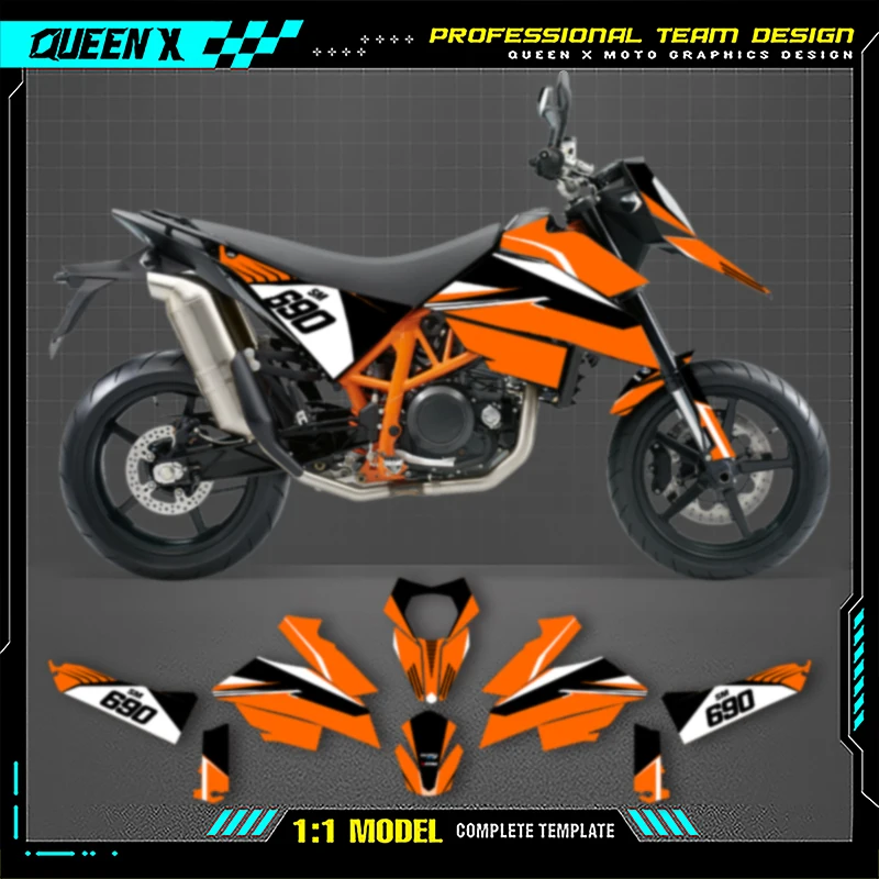 

Queen X MOTOR Motorcycle Graphics Background Decals Stickers Kits For KTM SMR690 R 2011 2010 2009 2008 2007 690SMR-R 006