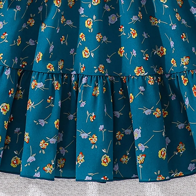 Kids Casual Dress for Girls Clothes Autumn Winter 2024 New Child Cute Flower Print Long Sleeve Princess Dress Fashion Clothing