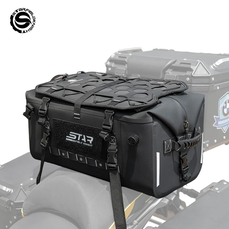 Black Motorcycle Bag 34L Large Capacity Outdoor Long-distance Travel Riding Gears Package Deep Upgrade Waterproof Rear Seat Bag