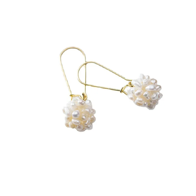 Minar High Quality Irregular Freshwater Pearl Flower Ball Hoop Earrings for Women 14K Real Gold Plated Copper Bridal Jewelry